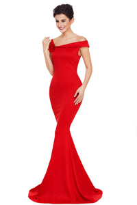 Sexy Red Asymmetric Shoulder Design Mermaid Gown