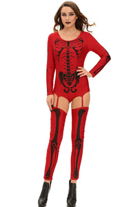 Sexy Red Bad To The Bone Halloween Skeleton Costume