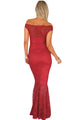 Sexy Red Bardot Lace Fishtail Maxi Dress