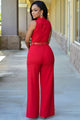 Sexy Red Belted Wide Leg Jumpsuit