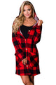 Sexy Red Black Checkered Button Up Hooded Cardigan