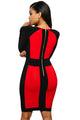 Sexy Red Black Color Block Long Sleeve Midi Dress