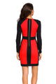 Sexy Red Black Color Block Long Sleeve Midi Dress
