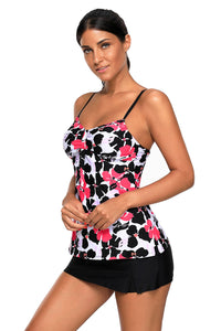 Sexy Red Black Floral Cami Tankini and Skirtini Swimsuit