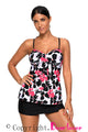 Sexy Red Black Floral Cami Tankini and Skirtini Swimsuit