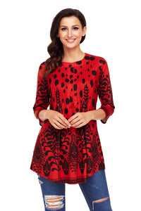 Sexy Red Black Floral Print Flowy Blouse