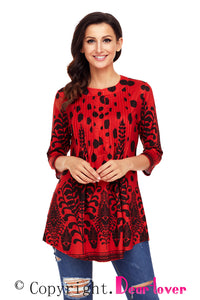 Sexy Red Black Floral Print Flowy Blouse