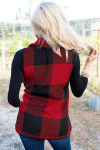 Sexy Red Black Plaid Open Front Vest