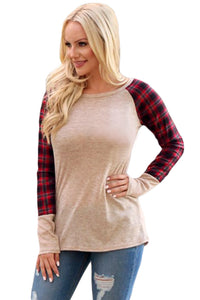 Sexy Red Black Plaid Sleeve Oatmeal Top