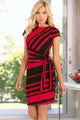 Sexy Red Black Stripe Knot Sheath Dress