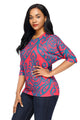 Sexy Red Blue Damask Print Half Sleeve Top