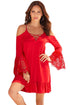 Sexy Red Boho Open Shoulder Lace Sleeve Dress