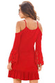 Sexy Red Boho Open Shoulder Lace Sleeve Dress