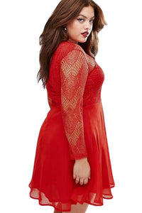 Sexy Red Boohoo Plus Size Lace Top Skater Dress