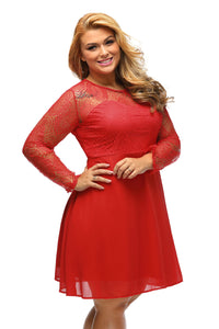 Sexy Red Boohoo Plus Size Lace Top Skater Dress