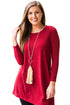 Sexy Red Button Side Long Sleeve Swingy Tunic