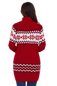 Sexy Red Christmas Snowflake Knit Turtleneck Jumper