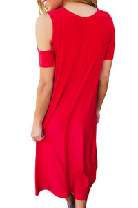 Sexy Red Cold Shoulder Short Sleeve High Low Dress