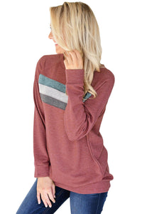 Sexy Red Contrast Stripes Pullover Sweatshirt