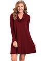 Sexy Red Cowl Neck Long Sleeve Casual Loose Swing Dress