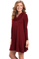 Sexy Red Cowl Neck Long Sleeve Casual Loose Swing Dress