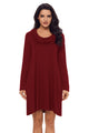 Sexy Red Cowl Neck Long Sleeve Casual Loose Swing Dress