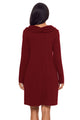 Sexy Red Cowl Neck Long Sleeve Casual Loose Swing Dress