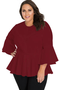 Sexy Red Crochet Insert Bell Sleeve Plus Size Top