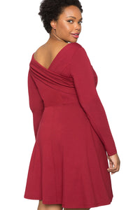 Sexy Red Cross Shoulder Fit and Flare Curvy Dress