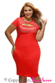 Sexy Red Curvaceous Cutout Foil Print Bodycon Dress