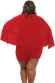 Sexy Red Dressy Fitted Plunging Wrap V Neck Cape Romper