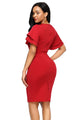 Sexy Red Flare Sleeve Back Slit Sheath Dress