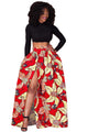 Sexy Red Floral Printed High Split Maxi Skirt