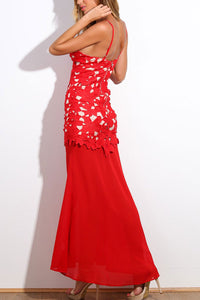 Sexy Red Flower Applique Maxi Dress
