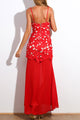 Sexy Red Flower Applique Maxi Dress
