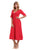 Sexy Red Half Sleeve V Neck High Waist Flared Dress