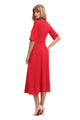 Sexy Red Half Sleeve V Neck High Waist Flared Dress