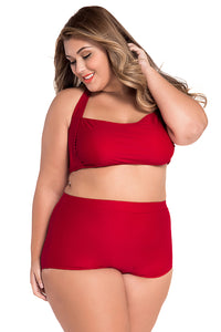 Sexy Red Halter Bandeau High Waist Plus Size Swimwear