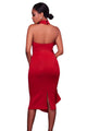 Sexy Red Halter High Neck Ruffled Midi Party Dress with Back Slit
