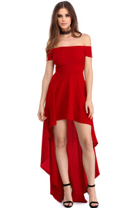 Sexy Red High Low Hem Off Shoulder Party Dress