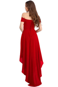Sexy Red High Low Hem Off Shoulder Party Dress