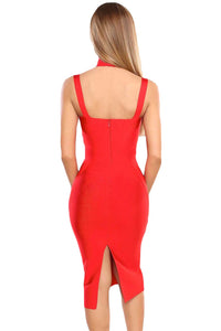 Sexy Red High Neck Hollow-out Bandage Dress