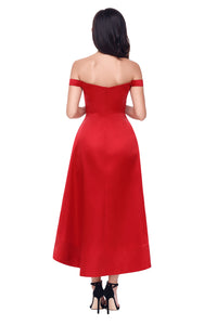 Sexy Red High-shine High-low Party Evening Dress