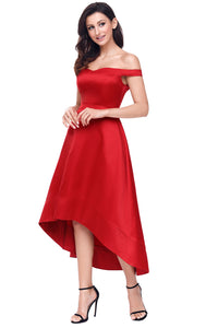 Sexy Red High-shine High-low Party Evening Dress