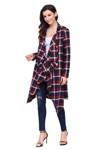 Sexy Red Hipster Plaid Draped Open Front Cardigan