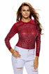 Sexy Red Iridescent Stones Long Sleeves Top