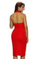 Sexy Red Jeweled Waist Halter Dress
