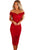Sexy Red Lace Bardot Midi Dress
