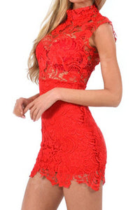 Sexy Red Lace Hollow-out Mini Vintage Dress