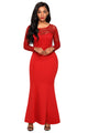 Sexy Red Lace Long Sleeve Bow Back Maxi Dress